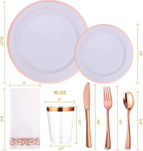 VAISSELLE LAVABLE ROSE GOLD AVEC SERVIETTES 175PCES