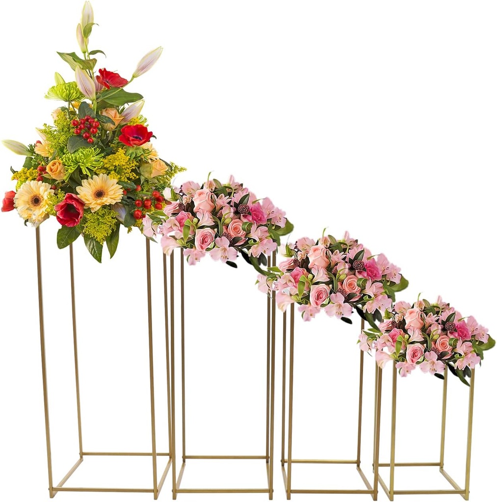 Vase Doré pour Centre de Table Mariage avec Panneau Métallique 4 Pièces