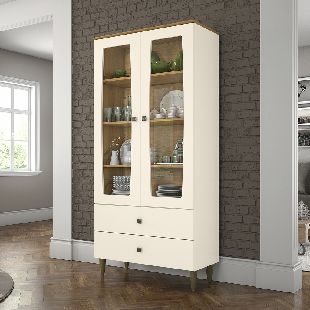 VITRINE LIZ 2P VITREES/2TIROIRS C230-129 800X1750X405