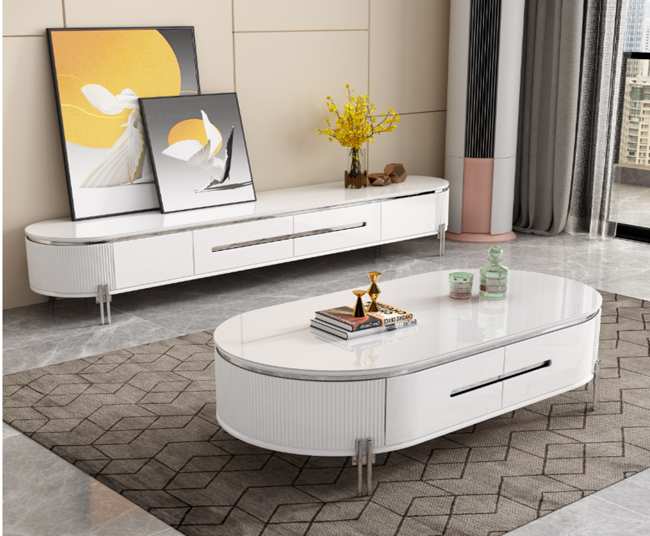 TABLE TV 90591 BLANC ARGENT 2000X400X450