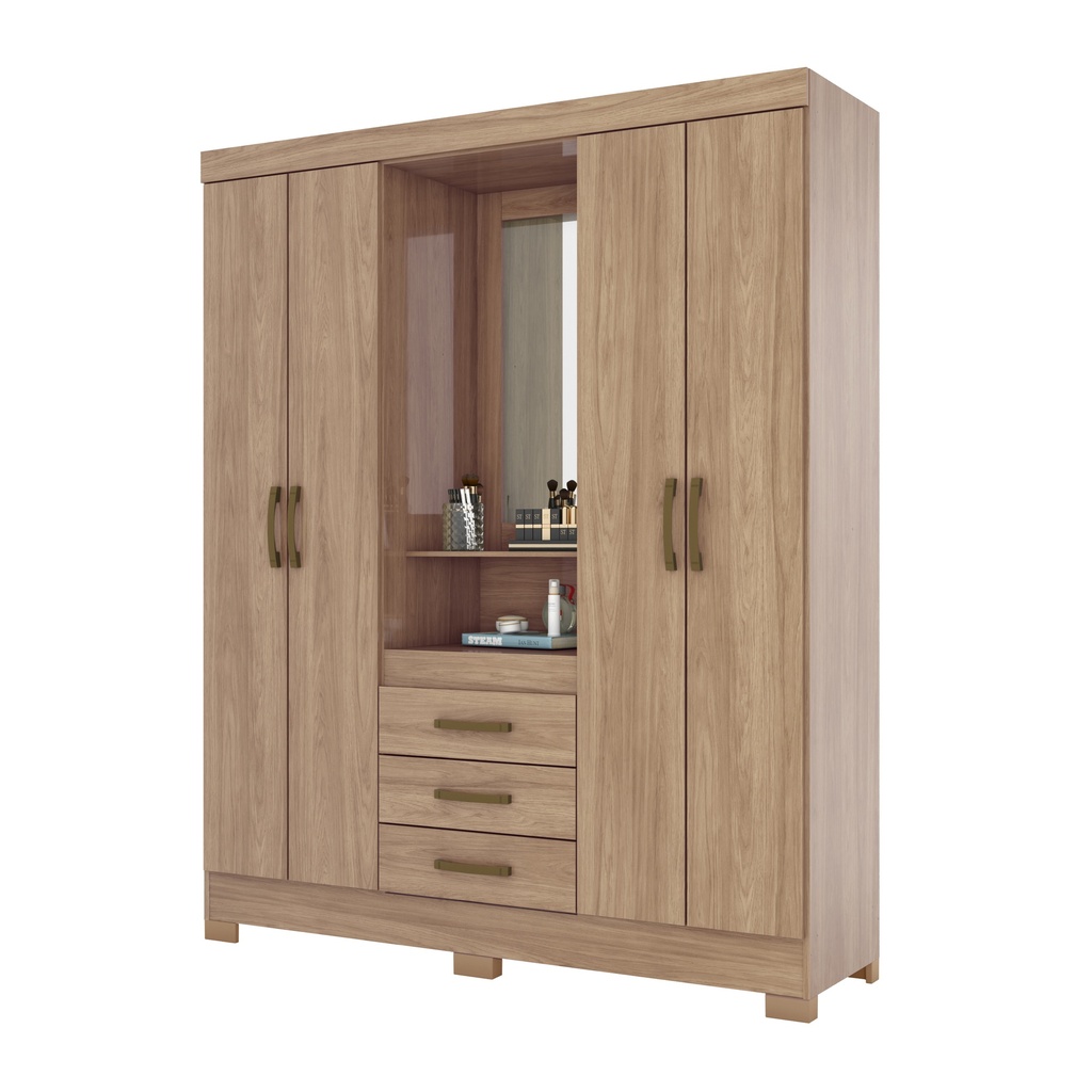 ARMOIRE 4P/3T/MIROIR BOIS 1630X2005X465  B24-198