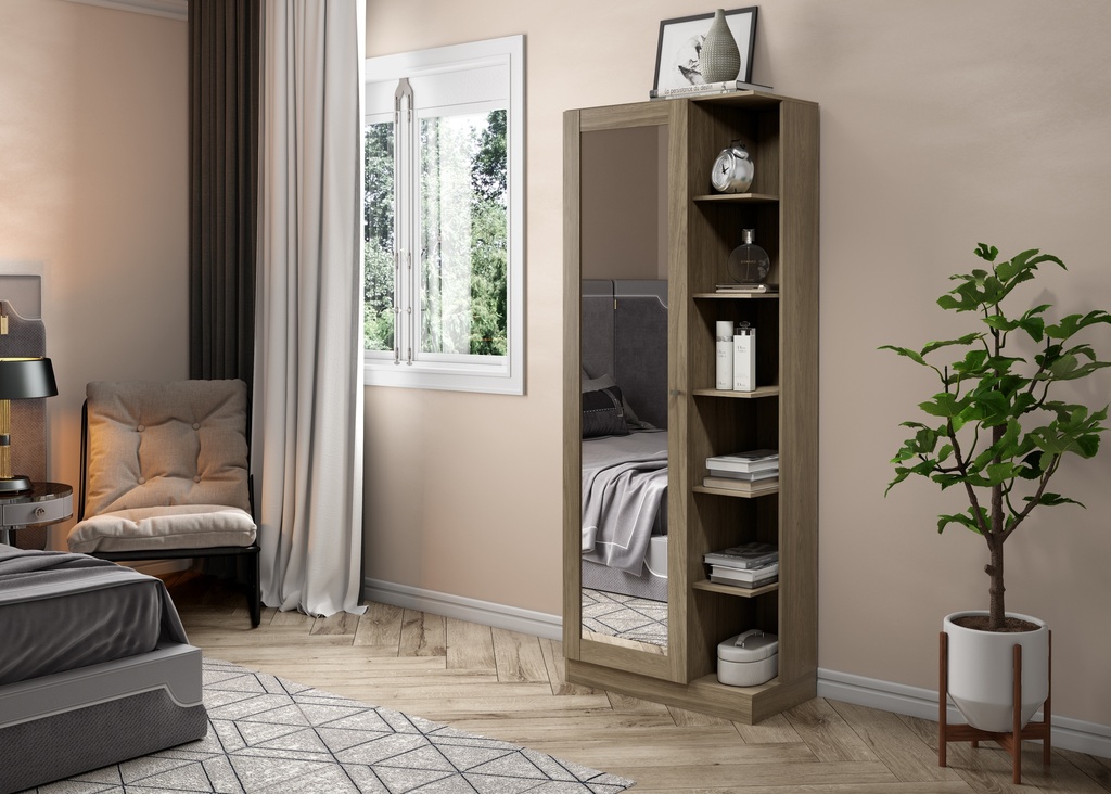 ARMOIRE DE RANGEMENT  1P /MIROIR CHENE 690X1790X335 