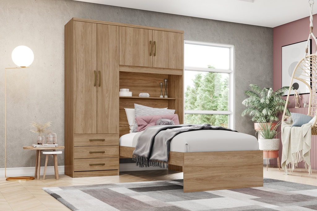 LIT 1 PLACE AVEC ARMOIRE 4P CHENE 