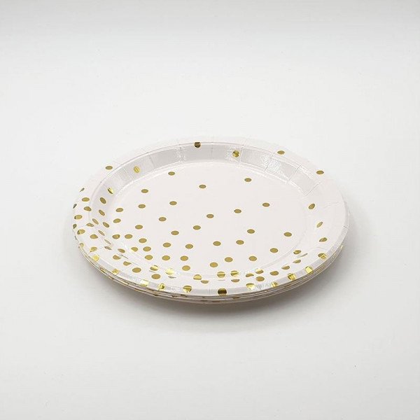 10 assiettes assortis avec pois( blanc/or  blanc /arg  blanc/gold  jaune/or  rouge/or)  23cm